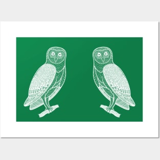 Barn Owls in Love - hand drawn detailed bird lovers design Posters and Art